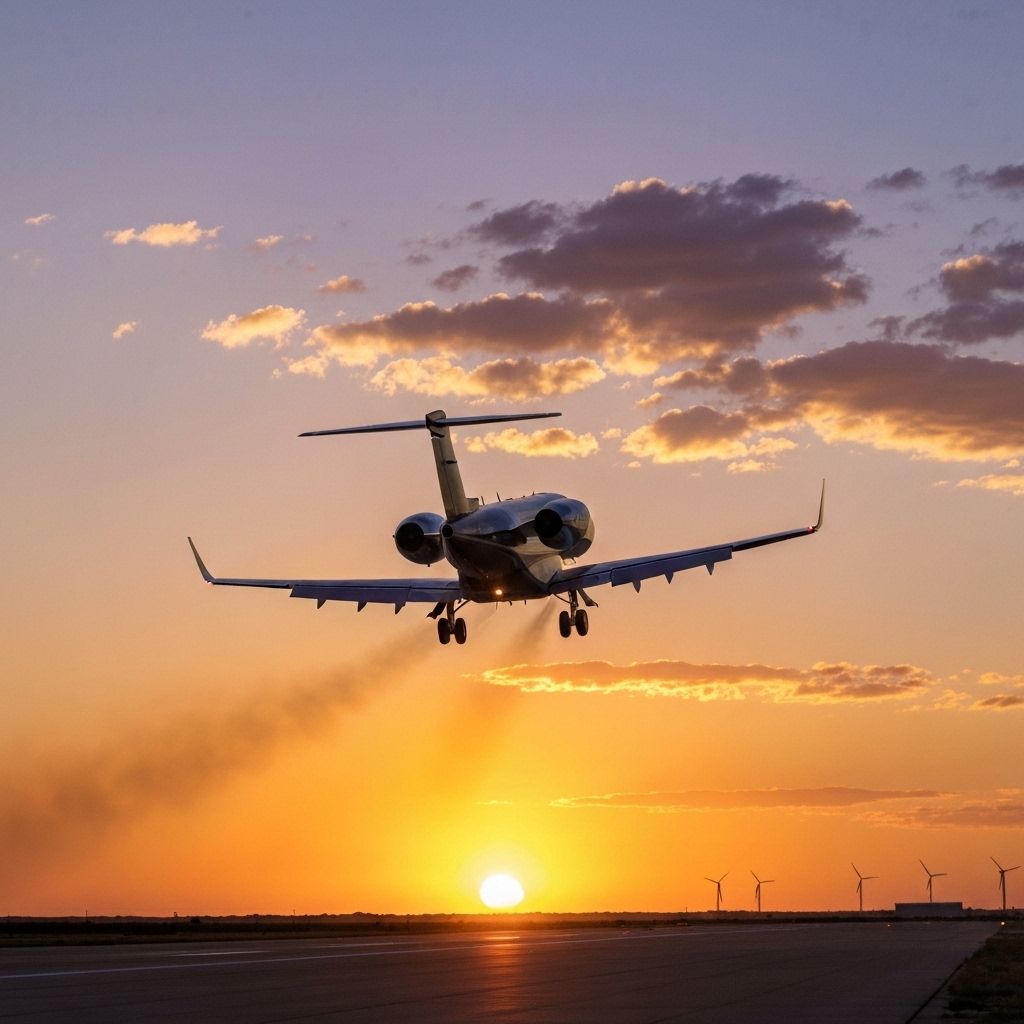 Private jet over West Texas